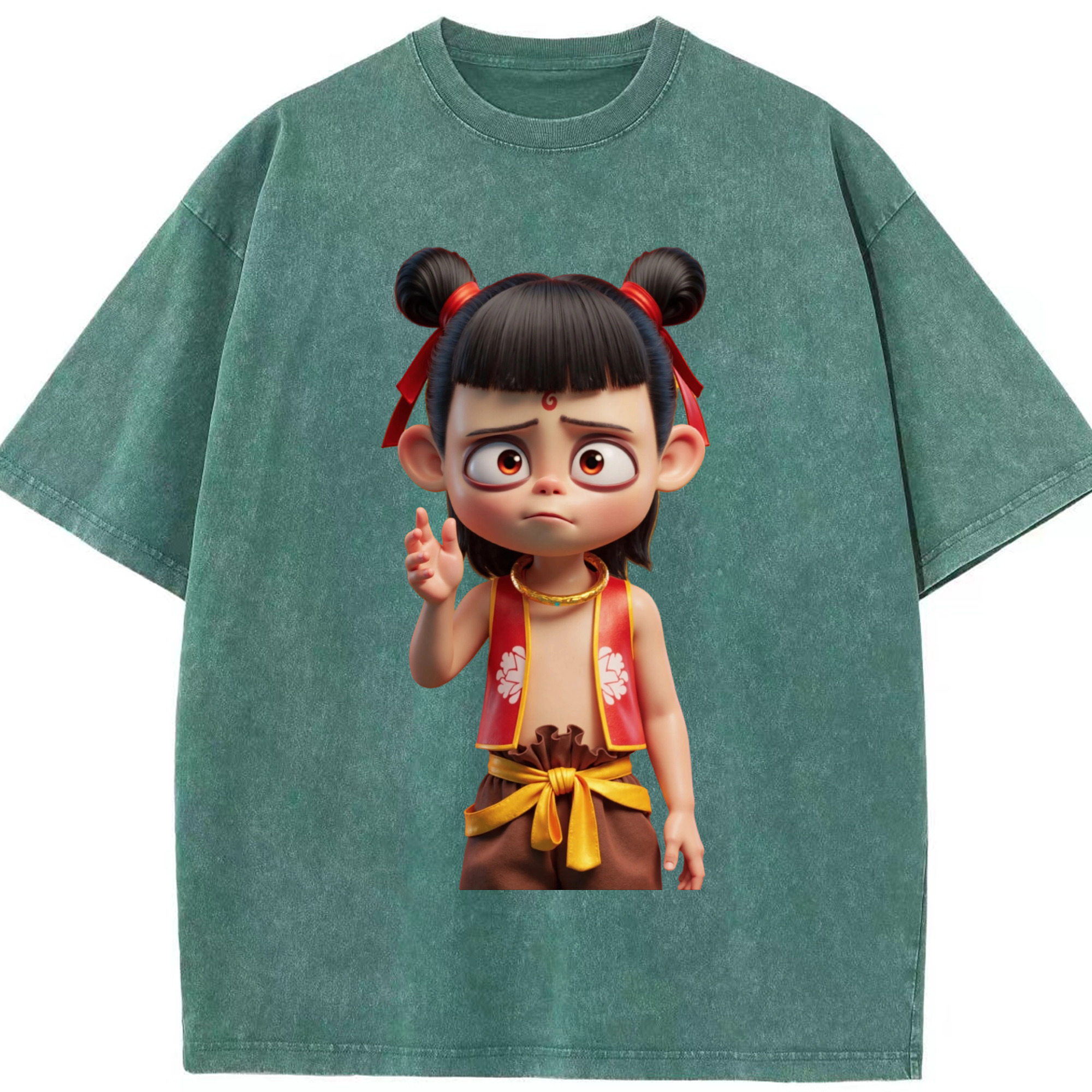（画像用） Ne Zha 2 ナタ 魔童の大暴れ 綿100% ヴィンテージ風 半袖Tシャツ（フロントプリント）